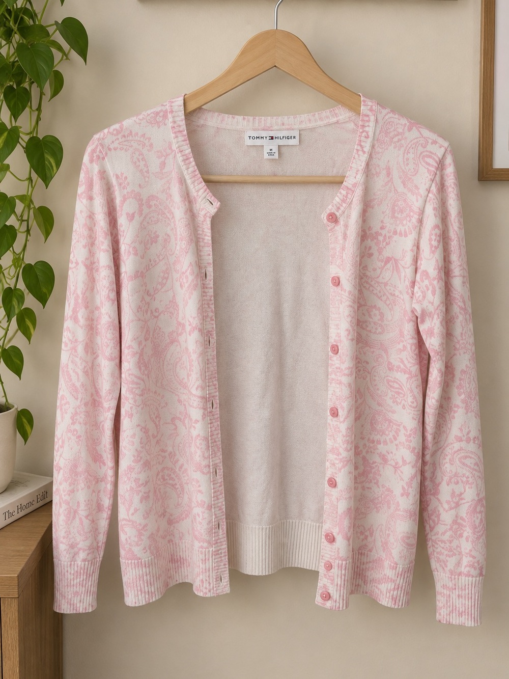 Tommy Hilfiger Golf Pink Paisley Cardigan Sweater Women’s M Button Front